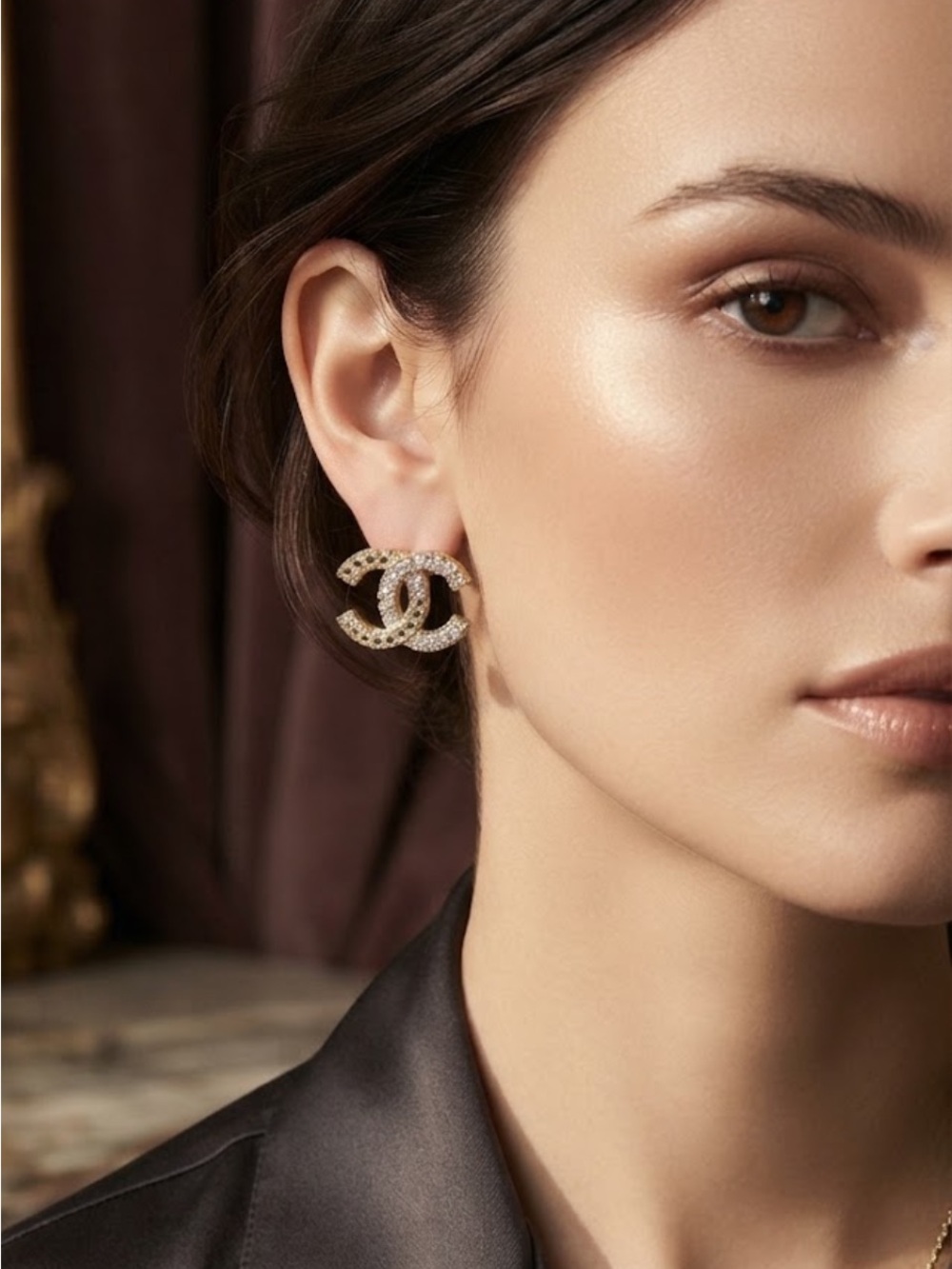 CHANEL Crystal Stud Earrings
